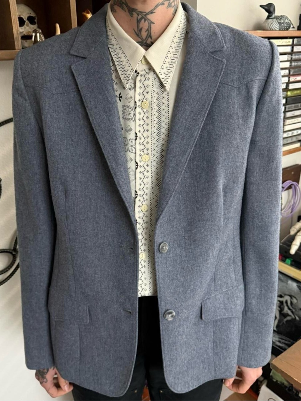 Vintage 70s Pendleton Gray Wool Western Blazer ~ Size Large
